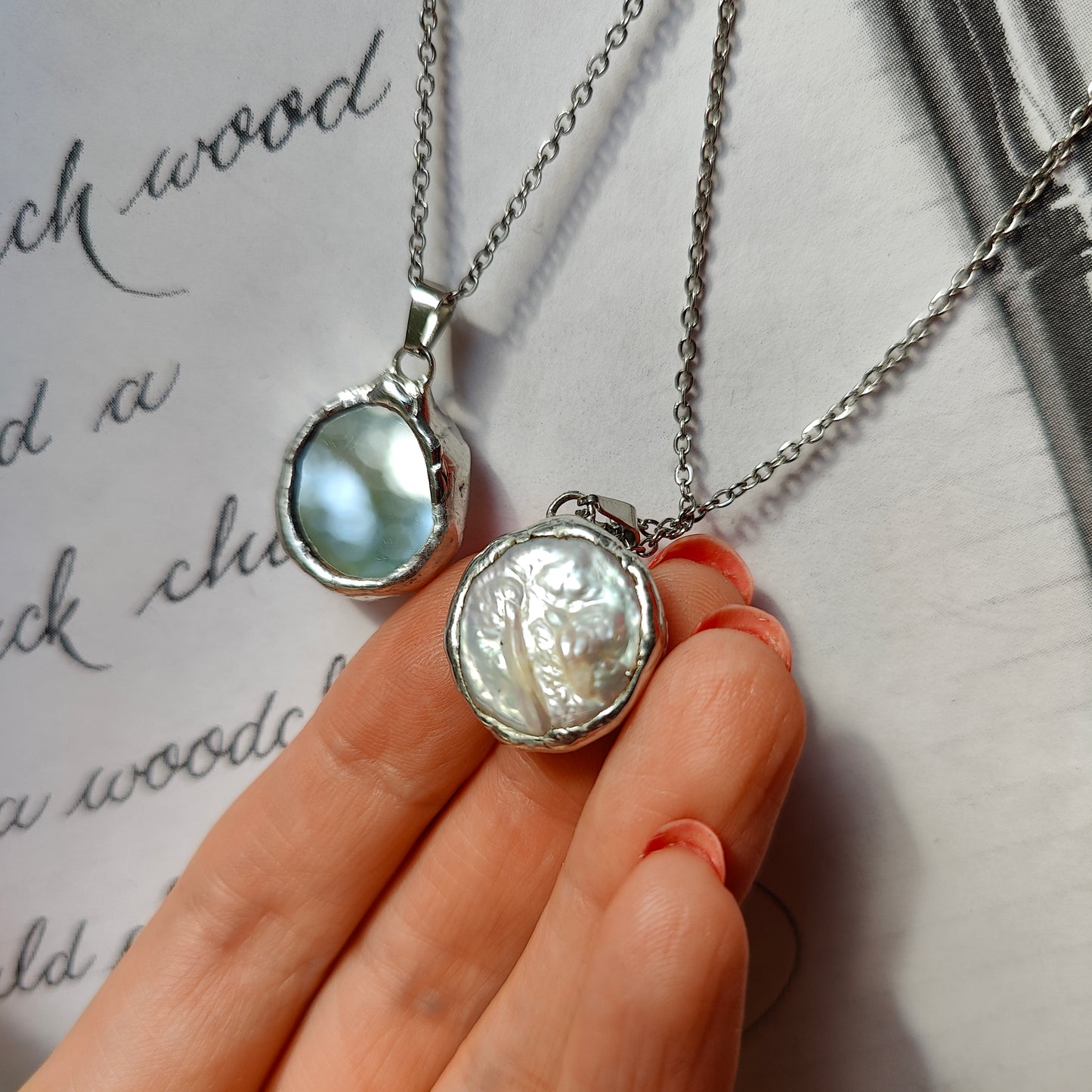 Handmade Baroque Pearl Mirror Pendant Necklace – Gothic Scrying Amulet & Celestial Jewelry for Men & Women