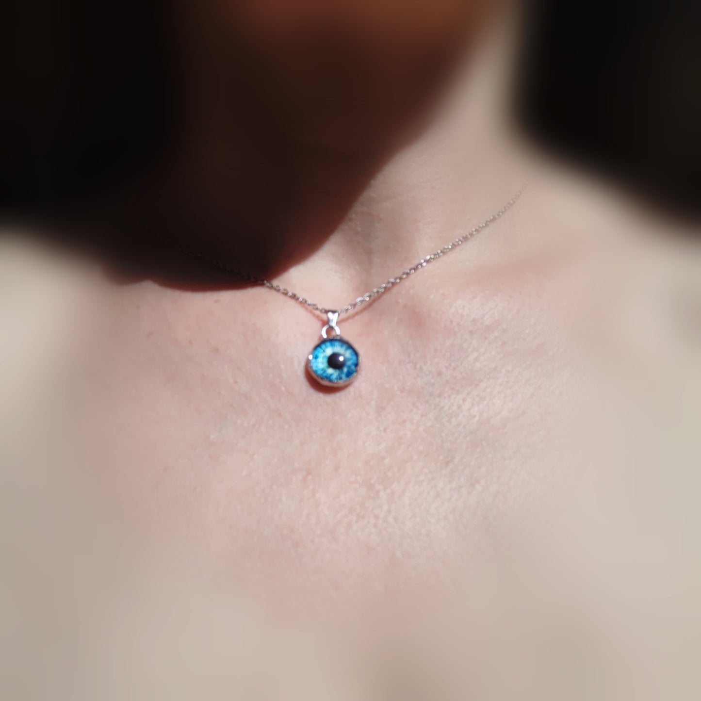 Two-Sided Mirror Necklace with Evil Eye Pendant - Gothic Friendship & Paranormal Protection Jewelry
