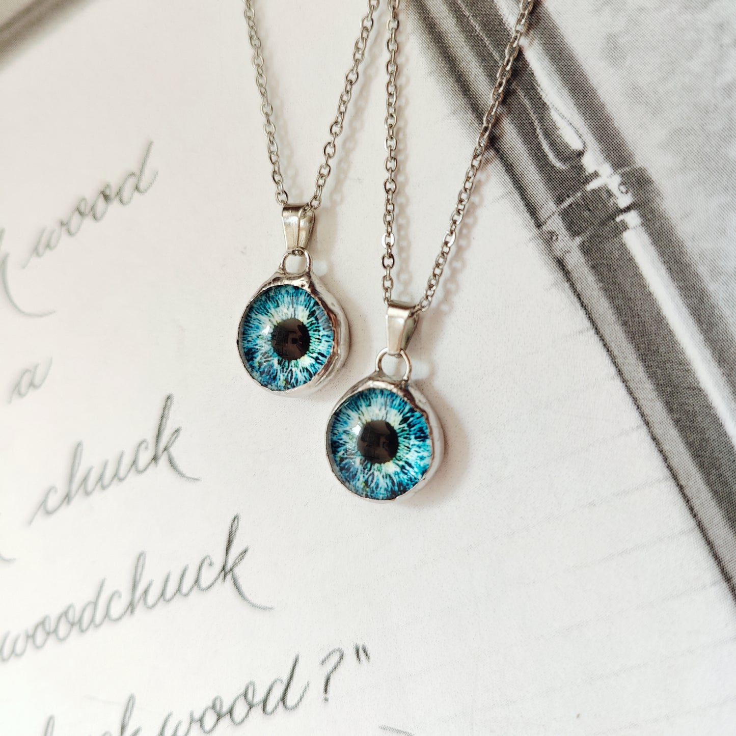 Two-Sided Mirror Necklace with Evil Eye Pendant - Gothic Friendship & Paranormal Protection Jewelry