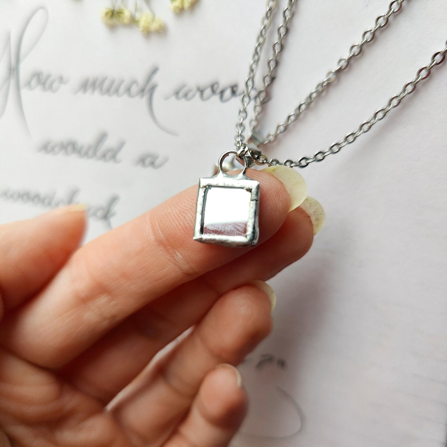 Mirror Empath Protection Necklace - Dark Academia Small Stained Glass Pendant
