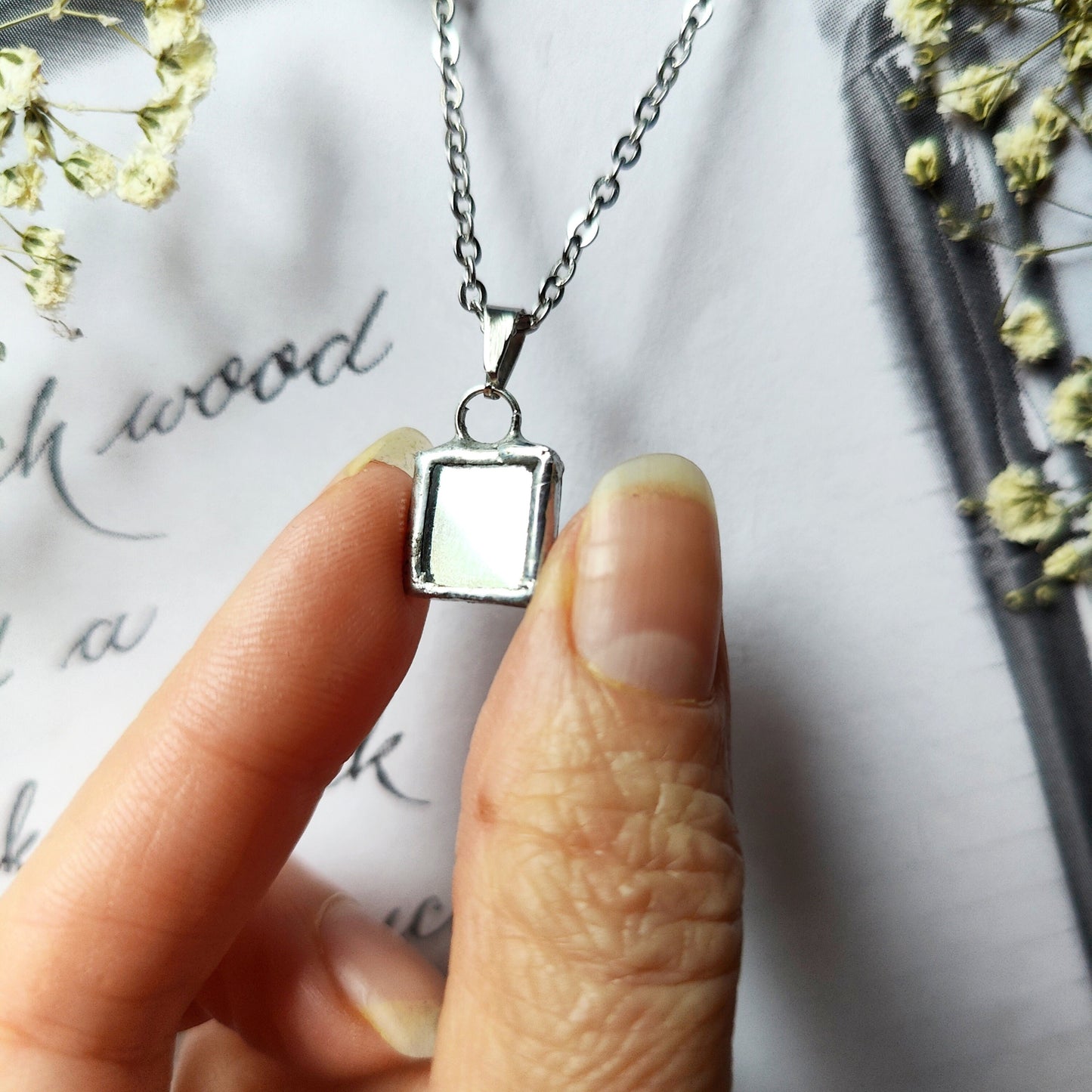 Mirror Empath Protection Necklace - Dark Academia Small Stained Glass Pendant