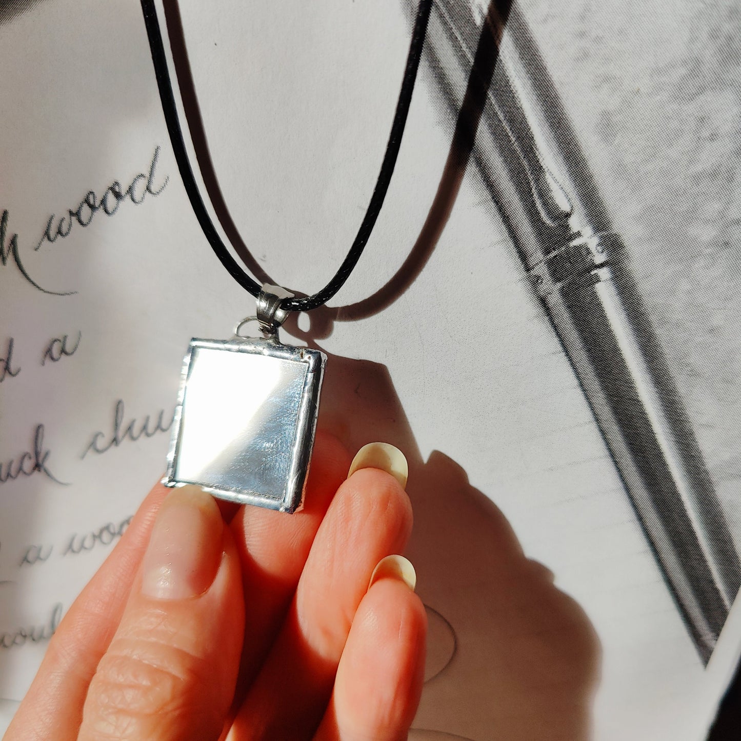 Two-Sided Square Mirror Necklace - Dark Academia Gift for Her, him