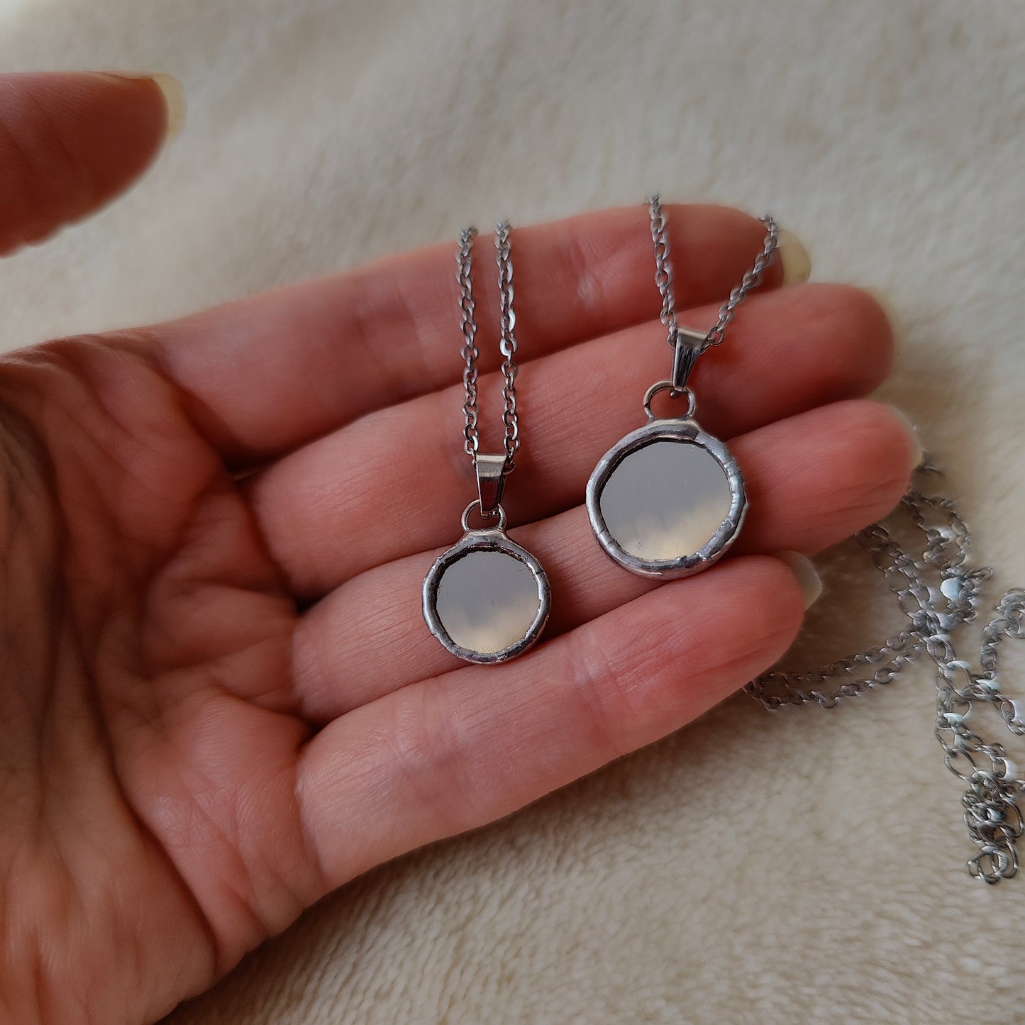 Double sided small mirror necklace