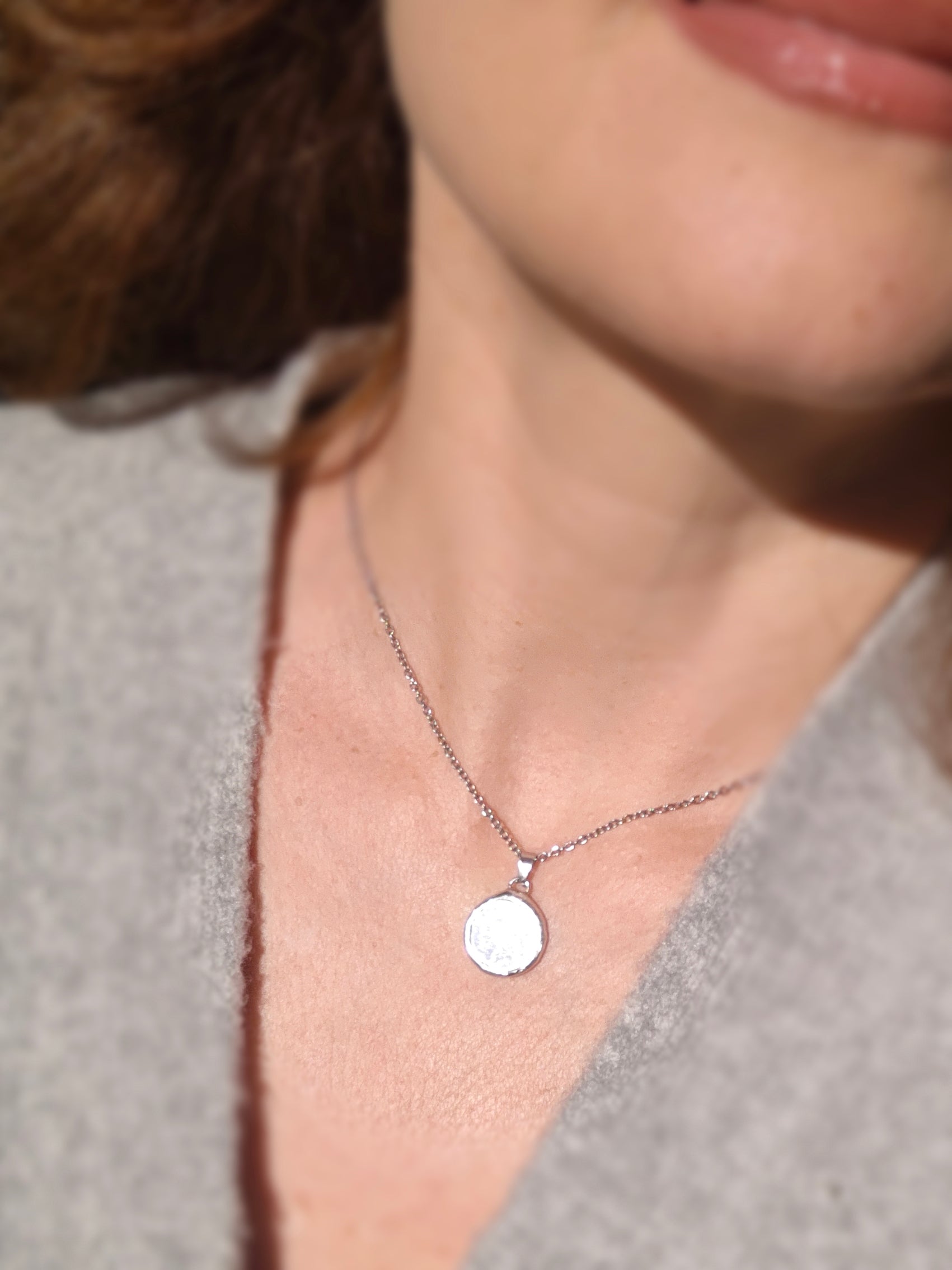 Round Mystical mirror necklace – handmade stained glass amulet jewelry by HelenkaBee – lightweight silver pendant for women