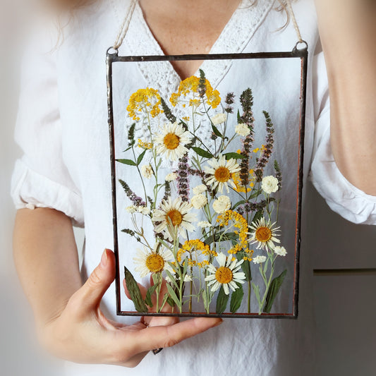 Handmade Herbarium Pressed Flower Frame | Cottagecore Stained Glass Suncatcher & Wall Hanging Decor