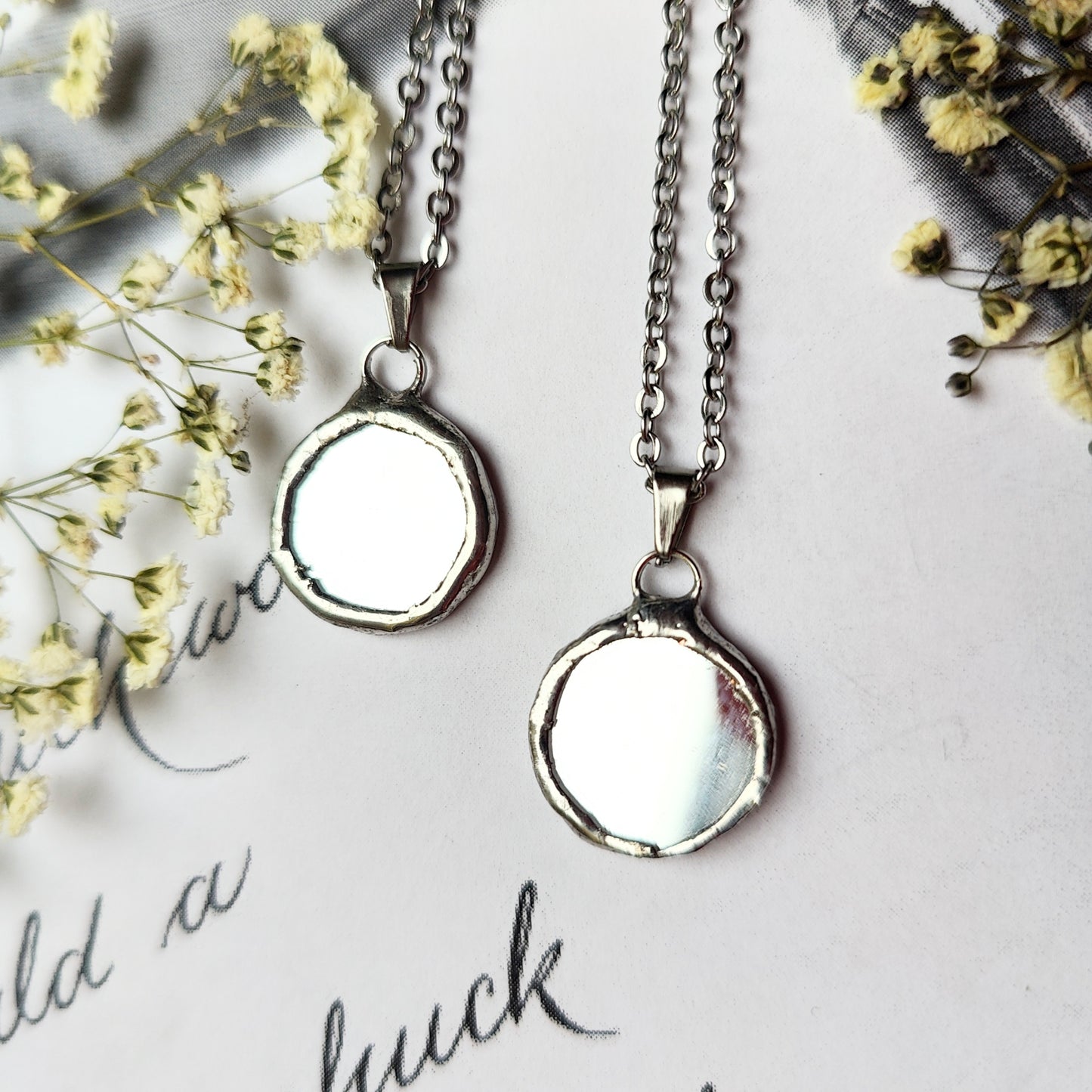 Double sided small mirror necklace