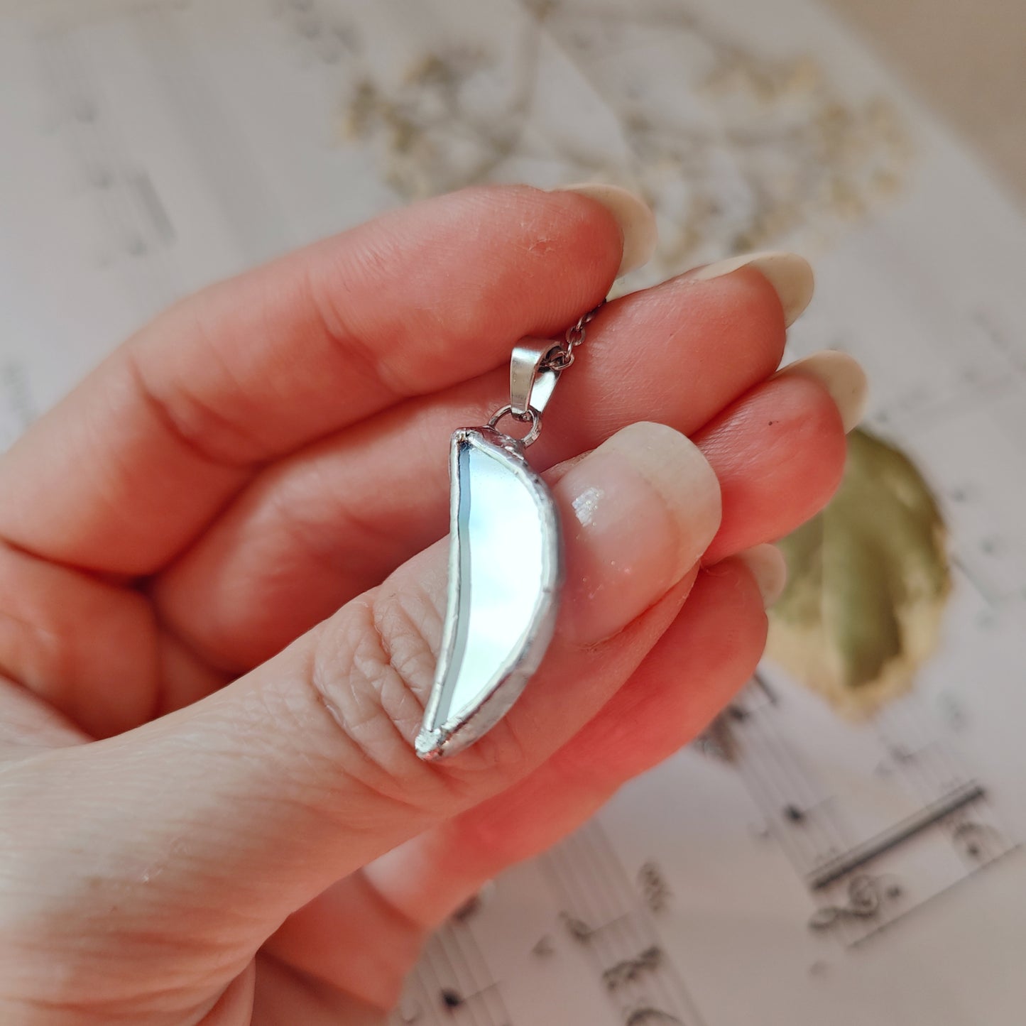 Mirror Moon Witch Protection Necklace - Dark Academia Scrying Mirror Amulet, Handmade Celestial Jewelry for Practical Magic