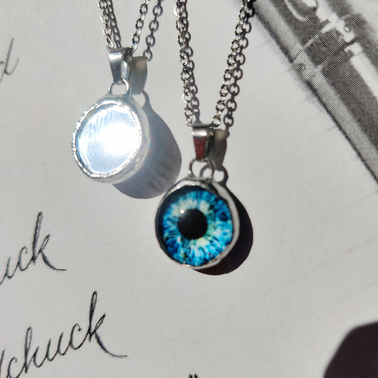 Two-Sided Mirror Necklace with Evil Eye Pendant - Gothic Friendship & Paranormal Protection Jewelry