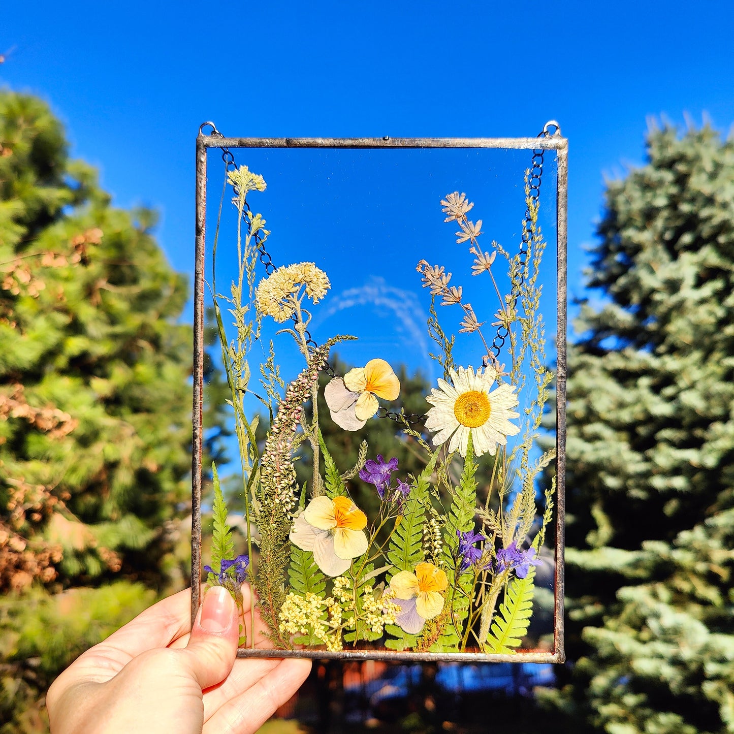 Handmade Herbarium Pressed Flower Frame | Stained Glass Suncatcher & Dried Flower Wall Art Decor