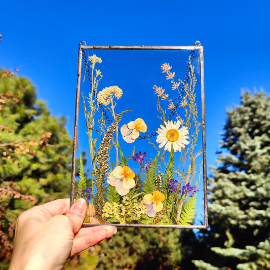 Handmade Herbarium Pressed Flower Frame | Stained Glass Suncatcher & Dried Flower Wall Art Decor