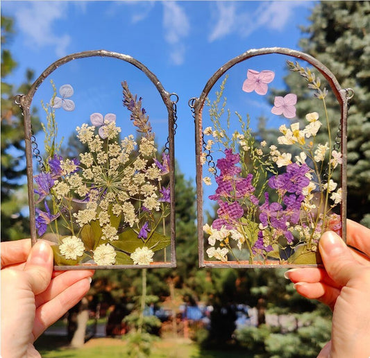 SET 2 Pressed Wildflower Herbarium Frame | Handmade Dried Flower Suncatcher Wall Hanging | Perfect Mother's Day Gift