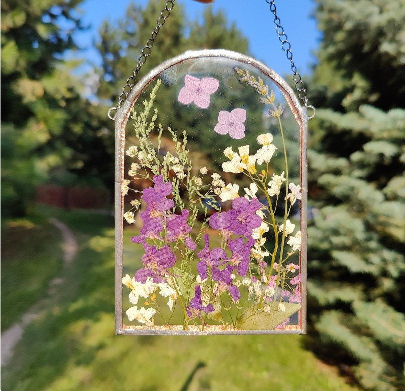 SET 2 Pressed Wildflower Herbarium Frame | Handmade Dried Flower Suncatcher Wall Hanging | Perfect Mother's Day Gift