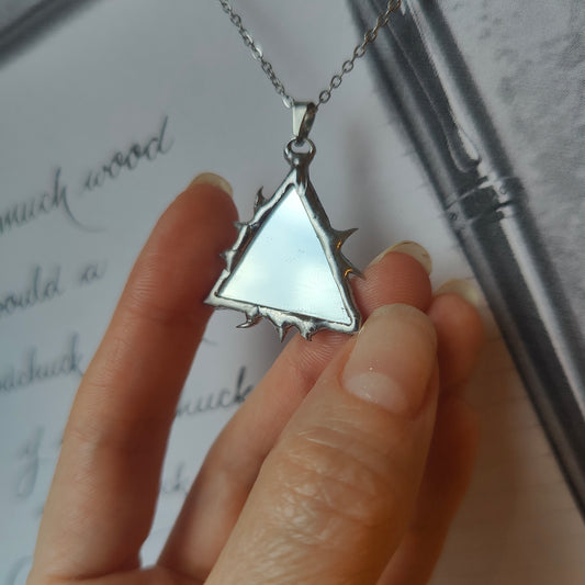 Mirror Necklace triangular for Protection with Thorns Pendant - Handmade Gothic Jewelry, Unique Dark Academia Gifts for Girlfriend or boyfriend