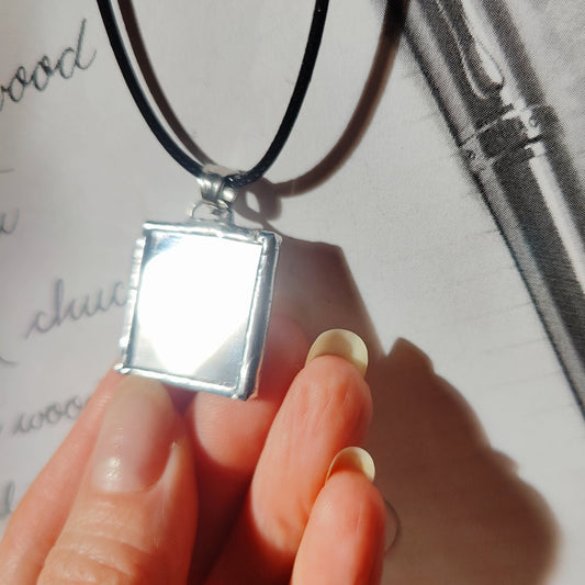 Two-Sided Square Mirror Necklace - Dark Academia Gift for Her, him